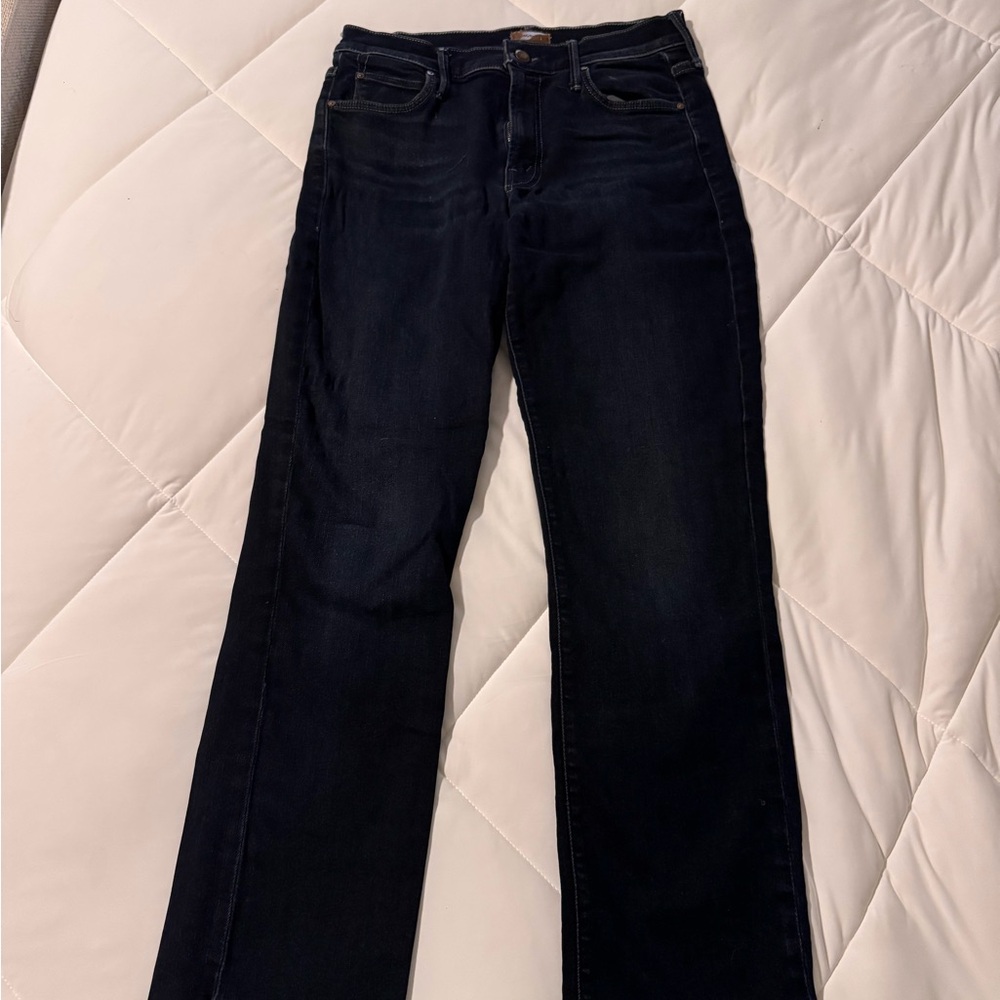 MOTHER The Rascal Ankle Snippet Jeans | Size 27 | Dark Wash Raw Hem